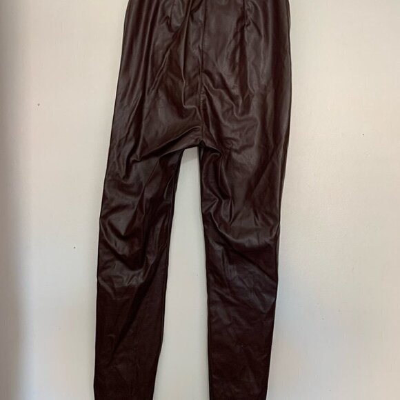 H&M Faux Leather Leggings Chocolate Brown Raw Hem Size 2 - Picture 4 of 4